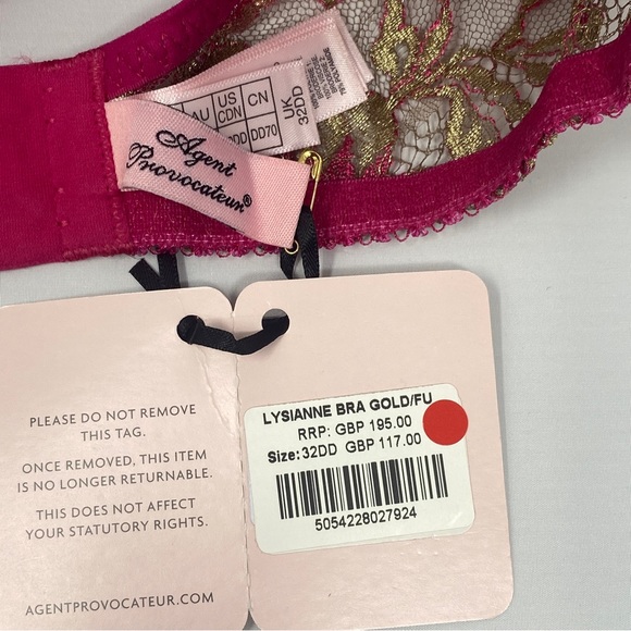 Agent Provocateur Lysianne Gold Fuchsia Bra NWT $335 - Picture 13 of 16